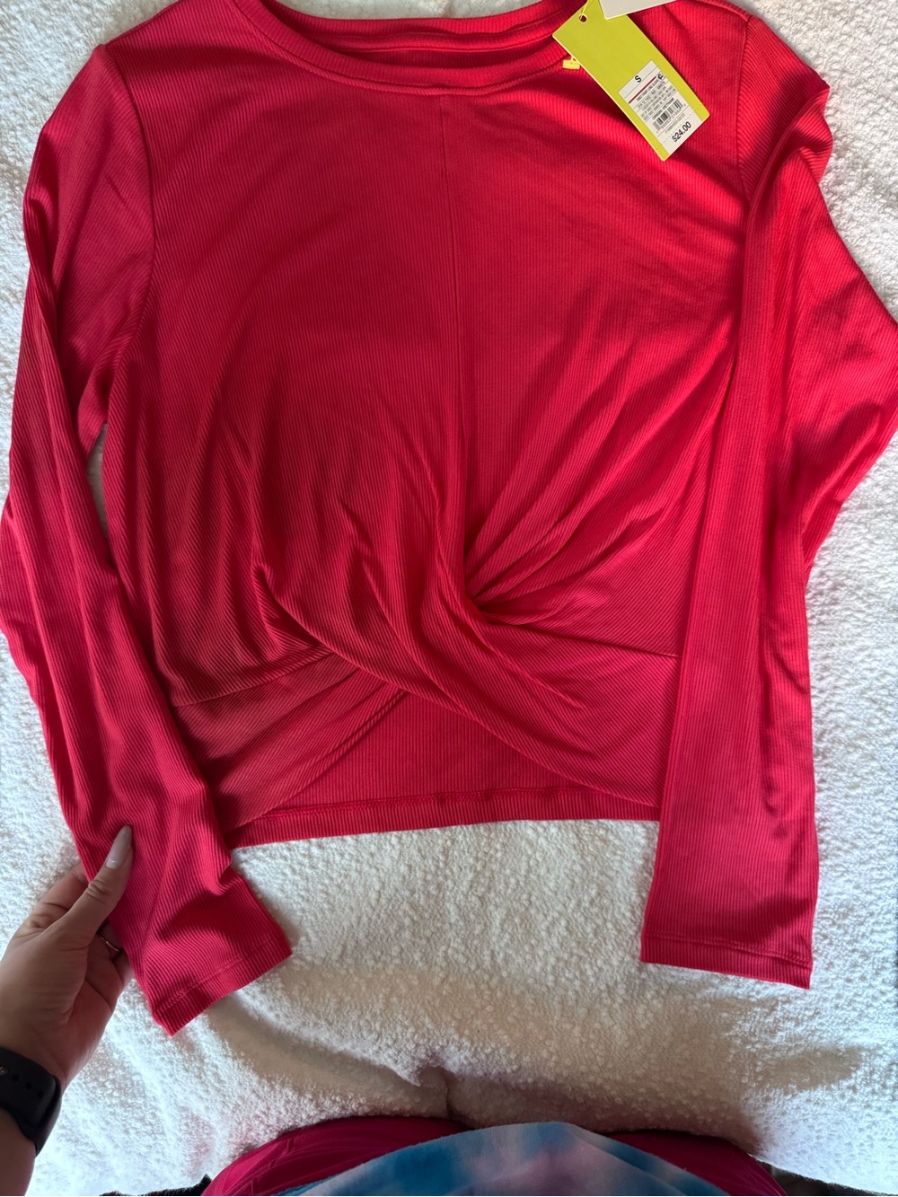 Women’s Long-Sleeve Twist-Front Top in Bright Pink